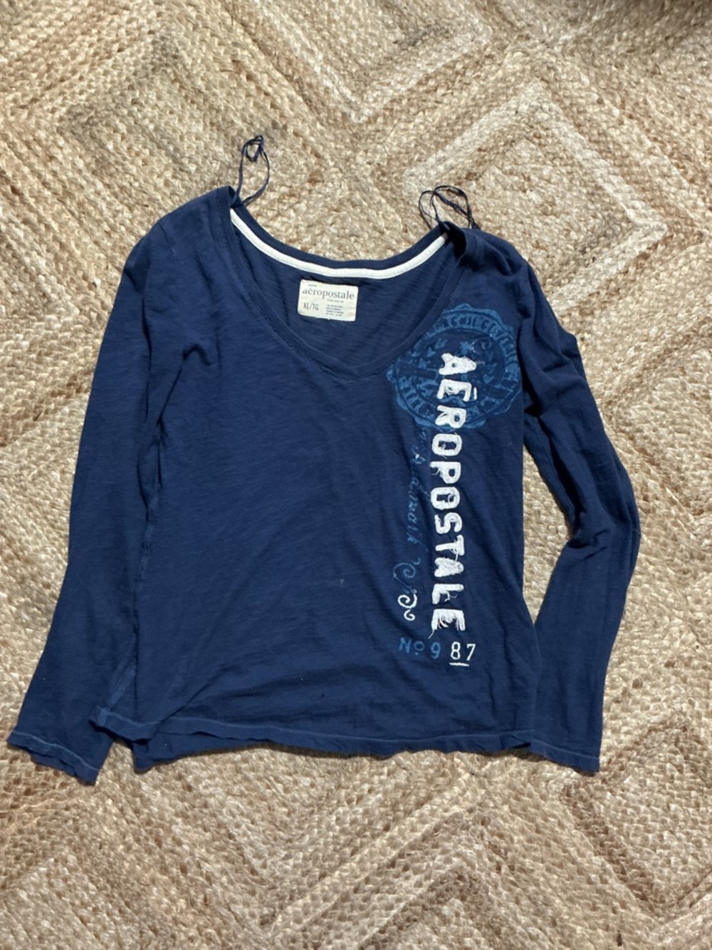 Aeropostale Navy Long Sleeve Graphic Tee with White Logo